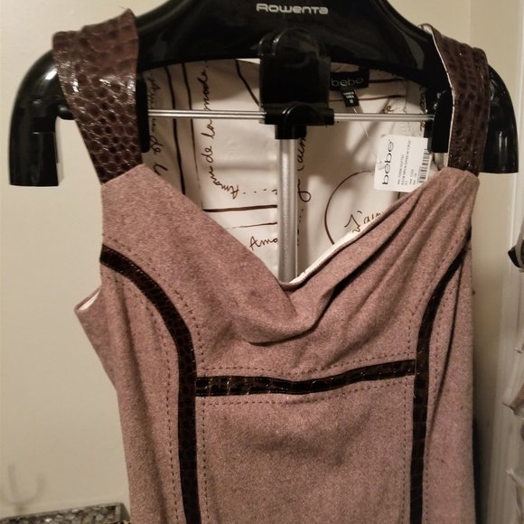 SOLD New Bebe wool and leather dress Mocha - Picture 4 of 10